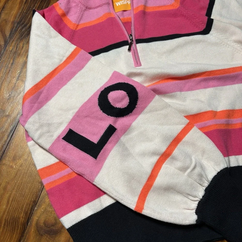 WISPR Brodie 1/4 Zip Pink Striped LOVE SLEEVES Pullover Sweater Sz S Silk A1907